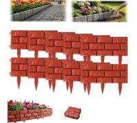 Imitation Stone Plastic Garden Retaining Fence - Detachable Brick Effect Flower Bed Edging Panels For Easy Splicing And Elegant Landscaping Red 10Pcs