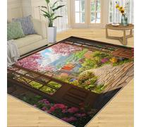 Imitation Window Rugs for Living Room, Rustic Countryside Rug, Rural Scenery Area Rug, Non Slip Washable Rugs for Bedroom Kitchen Dining Room Decor Carpet - 70x140 cm
