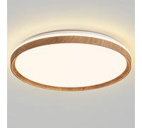 Imitation Wood Grain Ceiling Lights Japanese Style Eye Protection Panel Lamp Modern Circular Ceiling Lighting Fixtures Integrated Installation Canopy Flat Lights for Bedroom Living Room