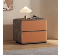 Imitation Wood Grain Leather Nightstand, Night Stand with Solid Wood Drawers, Bedside Table for Bedroom, Microfiber Leather Wrapped, No Installation Required(Orange,45CM/17.7" X_Right)
