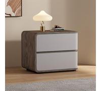 Imitation Wood Grain Leather Nightstand with Solid Wood Drawers, No Installation Required, Microfiber Leather Bedside Table for Bedroom, 17.7" Modern Design