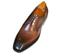 Imitation Wood Grain Men's Leather Shoes 2025 Retro Square Toe Foreign Trade Business Casual Footwear Comfortable Durable Slip Sole (Brown, 7.5)