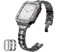 IMIVIO Thin Metal Band Compatible with Apple Watch Band for Women 40mm 44mm 38mm 41mm 42mm, Jewelry Metal Strap with 2 Bling PC Protective Case for iWatch Series 11 10 9 8 7 6 5 4 SE Ultra3 2 1, Black