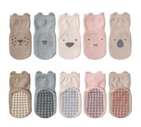 imKutie Baby Anti-Slip Socks, 5 Pairs Newborn Infant Cotton Cute Cartoon Animal Cozy Ankle Socks with Grips for 0-3 Years