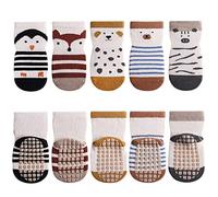 imKutie Baby Anti-Slip Socks, 5 Pairs Newborn Infant Cotton Cute Cartoon Animal Cozy Ankle Socks with Grips for 0-3 Years