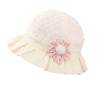 imKutie Baby Girl Sun Hat, Flower Lace Embroidery Summer UPF50+ Wide Brim Bucket Hats Cap Holiday Beach Hat with Elastic Chin Strap for 0-24 Months