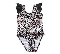 imKutie Girls' Swimsuit Leopard Print Ruffle Sleeve Quick Dry One Piece Swimming Costume Holiday Beach Bathing Suit UPF 50+ Age 3-8 Years