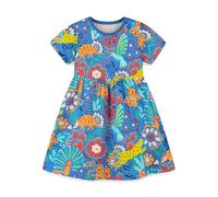 imKutie Little Girls Sun Dress, Cute Baby Dress Flower Animal Bird Cotton Short Sleeve Dress Kids Casual Summer Shirt Dresses for 1-7 Years Royal Blue