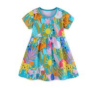 imKutie Little Girls Sun Dress, Cute Baby Dress Flower Animal Bird Cotton Short Sleeve Dress Kids Casual Summer Shirt Dresses for 1-7 Years Aqua Blue