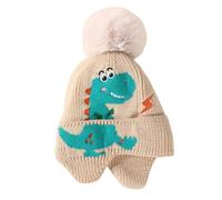imKutie Toddler Boys Winter Hat, Cute Dinosaur Baby Warm Fleece Lining Earflap Knitted Beanie Hats with Pompom for Age 2-5 Years Beige