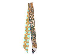 IMLECK Skinny Scarf Simple Floral Print Necktie Handbag Handle Wrap Silk Ribbon for Women, C, One Size