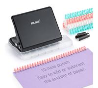 IMLIKE 10-Hole Binding Machine for Planners - Metal Manual Binding System with 10 Multi-Color 30-Hole Loose Leaf Binding Spines - Punches 26 Holes on B5, 30 Holes on A4, 20 Holes on A5 Paper - Black