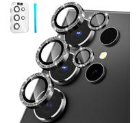 imluckies [3+2 for Samsung Galaxy S24 Ultra Camera Lens Protector, [Bling Diamond] HD Tempered Glass Aluminum Alloy Ring, Back Screen Camera Cover Film for S24u 5G 2024, Glitter Black
