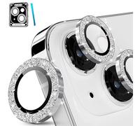 imluckies for iPhone 15 - iPhone 15 Plus Camera Lens Protector Bling, HD Clear Aluminum Alloy Individual Ring, 9H Tempered Glass Camera Back Screen Protection Film, Glitter Silver