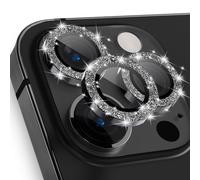 imluckies for iPhone 15 Pro - iPhone 15 Pro Max Camera Lens Protector Bling, HD Clear Aluminum Alloy Individual Ring, 9H Tempered Glass Camera Back Screen Protection Film, Glitter Black