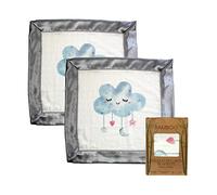 Immaculate Textiles Bamboo Baby Sensory Muslin Square/Comforter/Security Blanket - Pack of 2-40x40cm - 70% Bamboo / 30% Cotton with Satin Edge : Baby Boys or Girls (Sleeping Cloud)