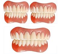 Immediate Dentures Temporary Natural Tones Silica Gel Upper Lower Teeth Cosmetic Oral Whitening Dental Comfortable Smile False Teeth Cover Veneer for Men and Women,3pc
