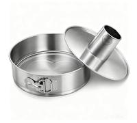 immer Stainless Steel Springform Cake Tin Set - 2 Bases (Flat & Tube for Bundt Cakes), PFAS-Free, Uncoated 18/8 Steel, Dishwasher Safe, All Oven Types