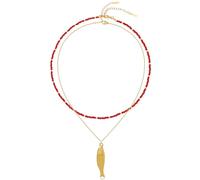 immerFancy Gold Boho Fish Charm Necklace for Women Non Tarnish Handmade Red Beaded Choker Layered Drop Fish Pendant Necklace Waterproof Summer Beach Trendy Ocean Aesthetic Jewelry Gifts