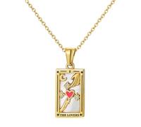 immerFancy Tarot Card Necklace for Women, 18K Gold Plated Stainless Steel Vintage Lucky Charm Square Zodiac Pendant Talisman Amulet Necklaces Mystic Jewelry Spiritual Gift, 15.75 inch, Shell