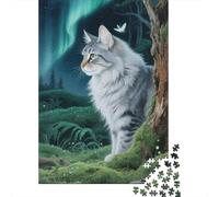 Immerse Yourself in The World of Norwegian Forest Cat - 1000 Piece Wooden Jigsaw Puzzle for Creative Minds - Ideal for Family Game Night