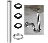 Immersion Pipe Siphon, Stainless Steel Siphon Extension with One Nut and Three Sealing Rubber Washers for Drain Connection, Extension Under the Wash Basin (200 mm, Sliver)