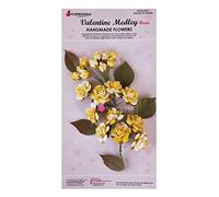 immix Mini Cabbage Roses and Buds Two Tone White & Mustard Yellow Handmade Paper Flowers for Mixed Media Scrap Booking/Card Making/DIY Craft Flowers…………