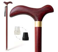 IMMMS - Wooden Walking Stick for Men and Women, Hand Finished Rosewood, One-Piece Hardwood Stick with Strap and 2 Prongs, Built to Last (37 inch, Fits Users Up to 6