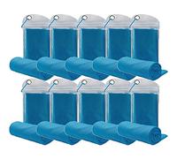 immoono 10 Pack Cooling Towels Bulk Microfiber Ice Towel Quick Dry Breathable Chilly Sweat Towel Stay Cool Towel for Neck Face Yoga Gym Workout Running Pilates Beach with Carabin Bag, 40x12'', Blue