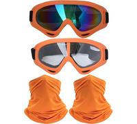 immoono 2Pcs Motorcycle Goggles with 2Pcs Neck Gaiters, Dirt Bike ATV Motocross Riding Racing Ski Goggle Safety Glasses, Orange