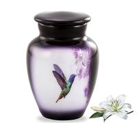 Immortal-Memories Hummingbird Mini Keepsake Urn for Ashes - Hand Painted Floral Token with Velvet Box - Small Metal Cremation Urn with Threaded Lid - Memorial Urns for Loved Ones or Pets