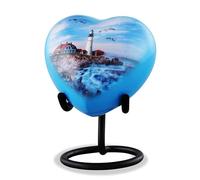 Immortal Memories Lighthouse Heart Keepsake Urn for Ashes, Mini Memorial Token, Handcrafted Heart Urn with Velvet Pouch & Case, Sympathy Gift, Blue