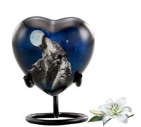 Immortal Memories Midnight Wolves Heart Keepsake Urn - 3 Cremation for Ashes Howling at The Moon Wolf Moonlit with Stand, Velvet Case & Bag (Heart Keepsake), Black