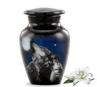 Immortal Memories Midnight Wolves Keepsake Urn - 3 Wolves Mini Cremation for Ashes Howling at The Moon Sharing Wolf Moonlit Memorial Token (Keepsake), Pearl White, (WU-K Keepsake)
