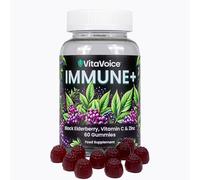 Immunity Support Gummies | Black Elderberry, Vitamin C, Zinc | VitaVoice Immune+ | 60 Gummies | Vegan | Mixed Berry Flavour | Low Sugar