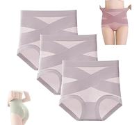 IMMUNOTRAX Cotton High Waisted Tummy Control Panties 3-Pack - Postpartum Cotton Shapewear for Women, Seamless Leakproof Underwear with X band Compression & Anti-Roll Waistband (M-2XL) (B,XL)