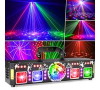 Immver Disco Lights, 5 in 1 DJ Stage Lights, with 3D RGB Animation, Sound Activated, Black Light, Compatible with DMX 512 Controller, Disco Ball Light for Halloween/Wedding Parties/Nightclubs