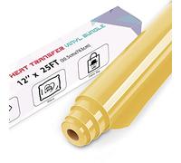 IModeur 25 Ft Gold Heat Transfer Vinyl - 30.5 x 763 cm Iron on Vinyl for Fabric, PET Backing Gold Vinyl for T-Shirts, Clothes, Hats, Bags and Other Textiles, HTV Vinyl Roll Easy to Weed