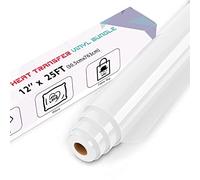 IModeur 25 Ft White Heat Transfer Vinyl - 30.5 x 763 cm Iron on Vinyl for Fabric, PET Backing White Vinyl for T-Shirts, Clothes, Hats, Bags and Other Textiles, HTV Vinyl Roll Easy to Weed