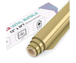 IModeur Earthy Gold Iron on Vinyl - 30.5 x 153 cm Heat Transfer Vinyl for Fabric, PET Backing HTV Roll for T-Shirts, Clothes, Hats, Bags and Other Textiles, Easy to Weed