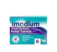 Imodium Dual Action, Diarrhoea Relief (6 Tablets), Restore Gut to Natural Rhythm, with Loperamide Hydrochloride & Simeticone, Diarrhoea Tablets for Cramping, Bloating and Wind