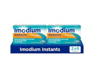 Imodium Instants - Fast Dissolving Tablets for On-The-Go Diarrhoea Relief in Under 1 Hour, 6 Count (Pack of 2)