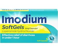 Imodium SoftGels loperamide Tablets Effective Diarrhea Relief in 1 Hour ibs Medication 6 Soft Capsules Easy to Swallow, Liquid-Filled Small