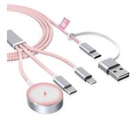 imodomio for iPhone and Apple Watch Charger USB C - 3 in 2 for iPhone Watch Charger, 1.25M Nylon Braided Chargers for iWatch Series 10/9/8/Se/Ultra & i Phone 16/15/iPad - Pink