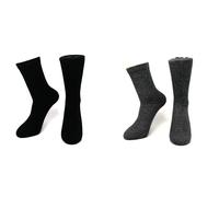 iMongol Pure Cashmere Women Men Unisex Crew Mid-Calf Causal Thick Socks,Outdoor Bed Socks, Smooth Toes and Heel by Hand Sewing, Made in Inner Mongolian (2 Pairs,Black/DarkGrey,UK 4.5-9)
