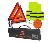 iMonse Warning Safety Triangle Kit, Emergency Roadside Warning Reflective Triangle 2 Packs with 1 LED Road Flare Light, Foldable with Storage Case for Roadside Breakdowns Emergencies