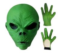 Imooreshine Full Head Mask, Alien Masks for Adults, Latex Halloween Prop with Gloves, Green