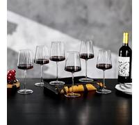Imourari Ribbed Wine Glasses 6 Set, 400ml, Lead-Free, Dishwasher Safe