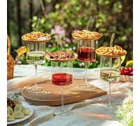 Imourari Wine Glasses with Charcuterie Toppers & Straws 4 Set, 400ml | Hand-Blown Lead-Free Crystal, Dishwasher Safe, Natural Bamboo Lids, Convenient Straws, for Red Wine Iced Coffee Latte Matcha