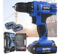 Impact Cordless Drill Driver Set, 45Nm Electric Drill 21V, 1.5h Fast Charger, 2 Replacement Batteries 1500mAh, 10mm Steel Chuck, 18+1 Torque Setting, 2-Speed Trigger, LED Work Light, 29 Bits